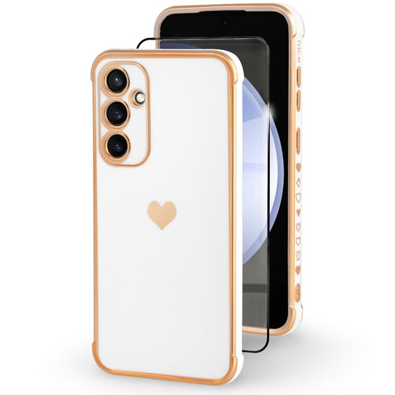 Чохол для Samsung Galaxy S23 FE, Electro heart, білий + Full Glue Ceramic Glass