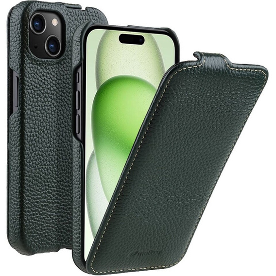 Чехол MELKCO с флипом для iPhone 15 Plus, кожа, флип, тёмно-зелёный
