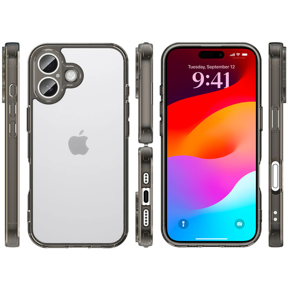 Чехол для iPhone 17, с крышкой камеры, прозрачный с черными боками