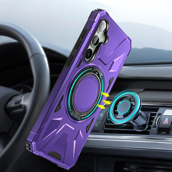 Чехол для Samsung Galaxy A15 5G, бронированный с подставкой и ручкой-планшетом, фиолетовый + 9H стекло