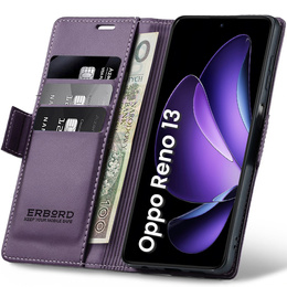 Чохол для Oppo Reno 13, ERBORD Glossy Litchi, гаманець з клапаном, фіолетовий