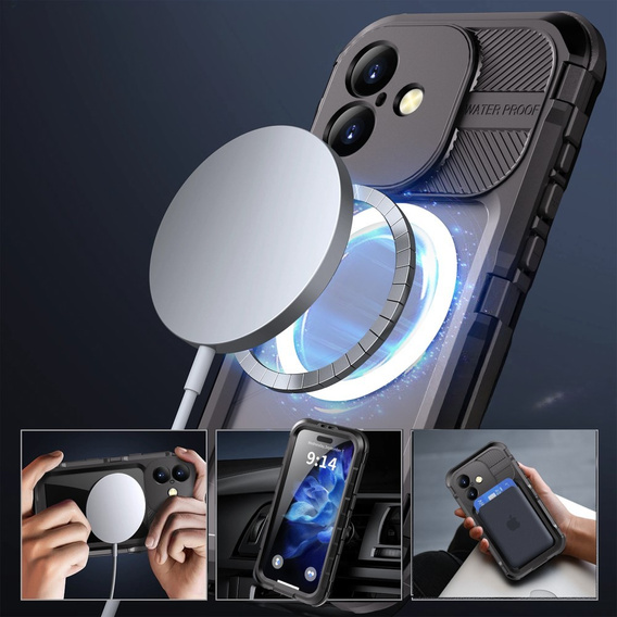 IP68 Водонепроницаемый чехол для iPhone 16, SHELLBOX MagSafe, чёрный