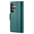 Чехол для Samsung Galaxy S25 Ultra, ERBORD Glossy Litchi, кошелек с клапаном, зелёный