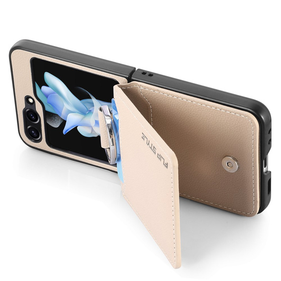 Чохол для Samsung Galaxy Z Flip7 FE / Z Flip6, Card Slot Ring Case, бежевий