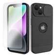 Чохол ERBORD MagSafe Cam Slider, чорний + скло для екрану для iPhone 13 / iPhone 14