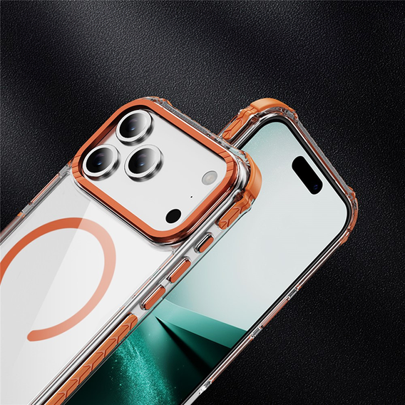 Бронированный чехол MagSafe прозрачный с оранжевыми боками для iPhone 17 Pro