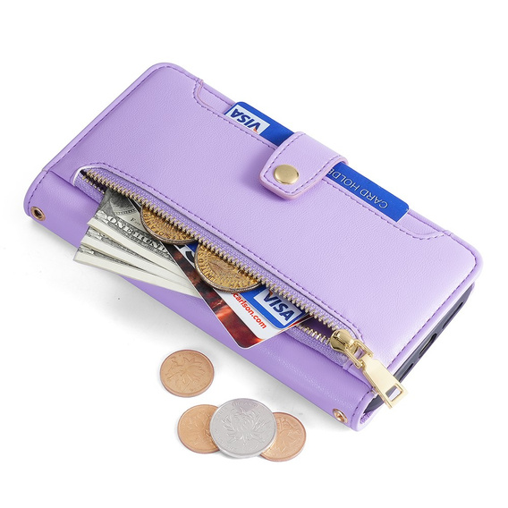 Откидной чехол для Samsung Galaxy S23, Wallet Zipper Pocket, фиолетовый