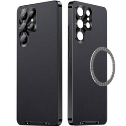 Кожаный чехол для Samsung Galaxy S24 Ultra, с защитой камеры, для MagSafe, черный