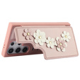 Чохол для Samsung Galaxy S25 Ultra, Leather Flower Card Slot, рожевий