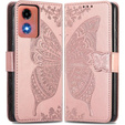 Откидной чехол для Motorola Moto E14, Butterfly, розовый rose gold