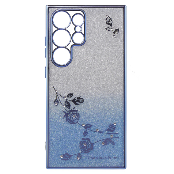 Чехол для Samsung Galaxy S24 Ultra, Glitter Flower, синий