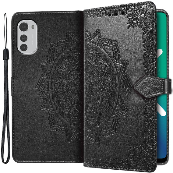 Откидной чехол для Motorola Moto E32 4G, Mandala, чёрный