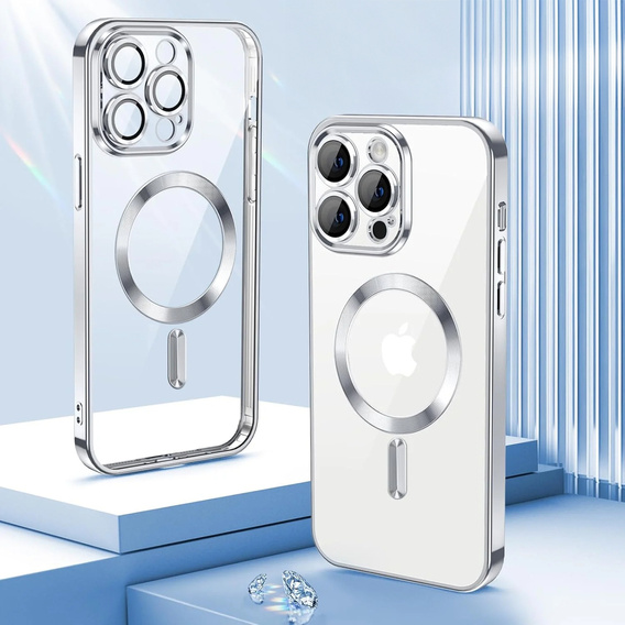 Чехол для iPhone 13 Pro, Electro MagSafe, серебряный + стекло для экрана