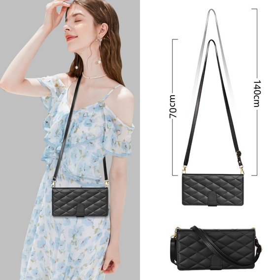 Чохол-сумка для Samsung Galaxy A56 5G, Rhombus Crossbody Leather, чорний