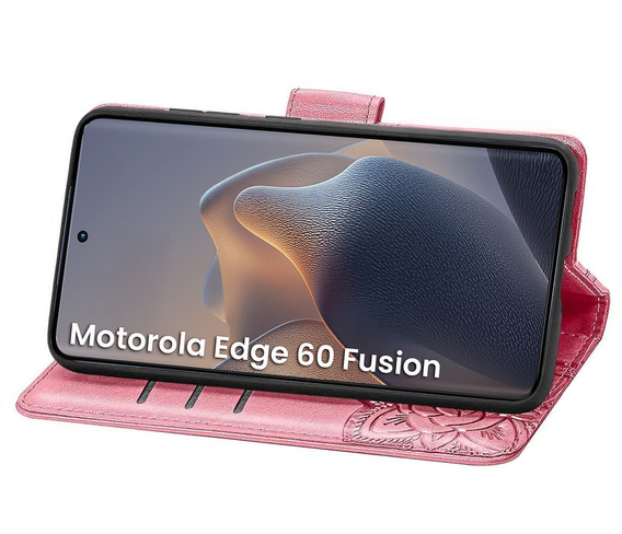 Откидной чехол для Motorola Edge 60 / 60 Fusion, Butterfly, розовый rose gold