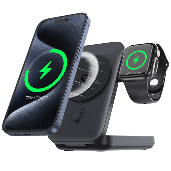 Індукційний зарядний пристрій з powerbank 10000mAh 15W Qi2 MagSafe для iPhone 12 13 14 15 16 / Apple Watch