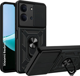 Бронированный чехол для Xiaomi Redmi 15C 4G/LTE, с защитой камеры, с подставкой, черный