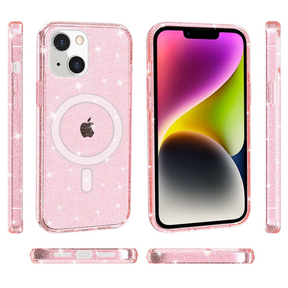 Чoхол до iPhone 14, Dropproof MagSafe Glitter, рожевий