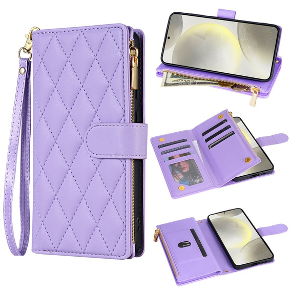 Чохол-сумка для Samsung Galaxy A56 5G, Rhombus Crossbody Leather, фіолетовий