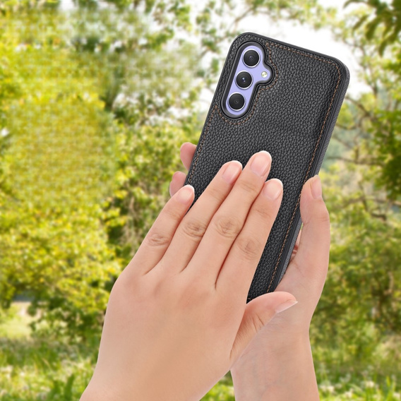 Шкіряний чохол для Samsung Galaxy A25 5G, Lychee leather Case, чорний + скло 9H