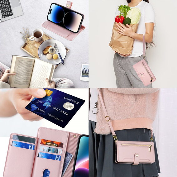 Откидной чехол для iPhone 14 Pro Max, Wallet Zipper Pocket, розовый