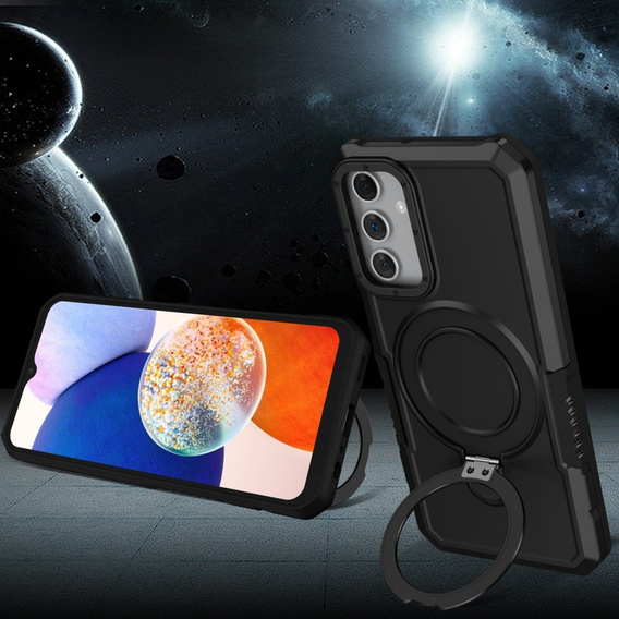 Чехол до Samsung Galaxy A15 5G, Kickstand Ring, чёрный + стекло 9H