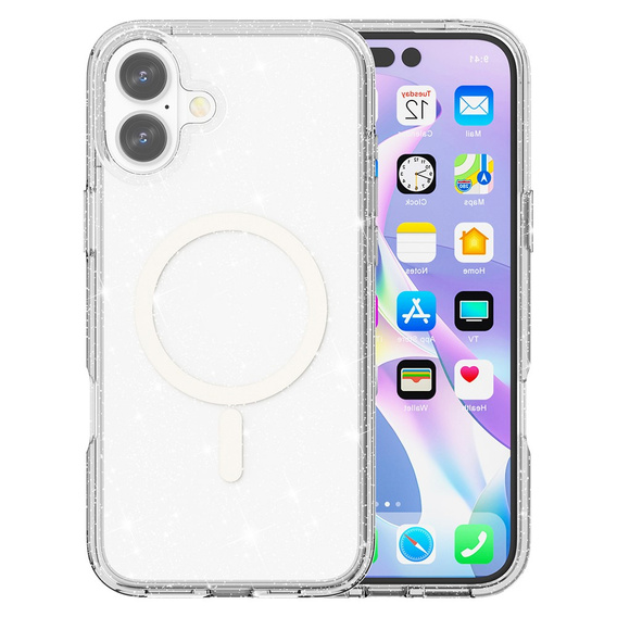Чехол для iPhone 17, для MagSafe, глиттер, прозрачный