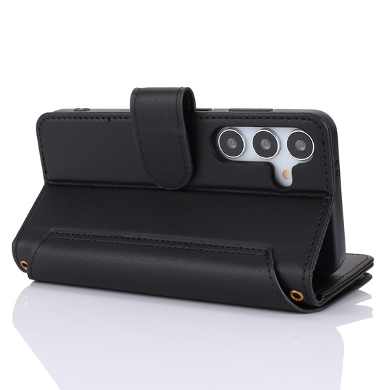 Чохол-книжка для Samsung Galaxy S24, Wallet Zipper Pocket RFID, з плечовим ременем, чорний