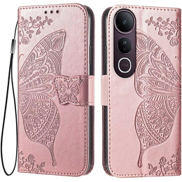 Откидной чехол для Vivo V50 Lite 4G / 5G, Butterfly, розовый rose gold