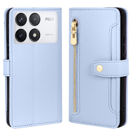 Откидной чехол для Xiaomi Poco F6 Pro, Wallet Zipper Pocket, синий