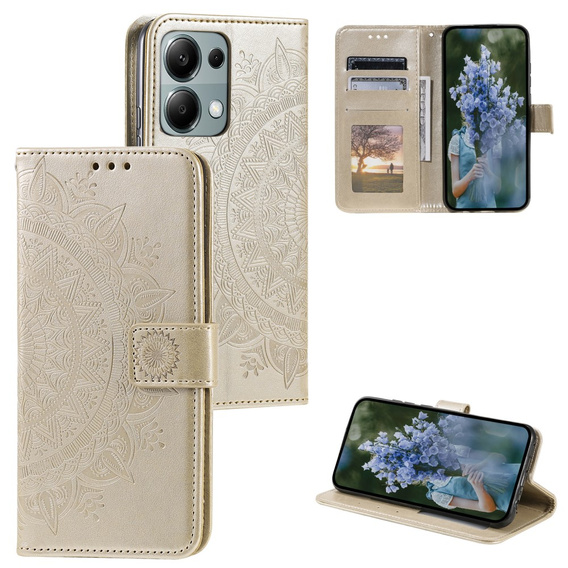 Чохол-книжка для Xiaomi Redmi Note 13 Pro 4G / Xiaomi Redmi Note 14S / Xiaomi Poco M6 Pro 4G, Mandala, золотий