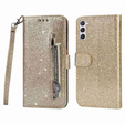 Чохол-книжка для Samsung Galaxy S24, Wallet Zipper Pocket Glittery, золотий