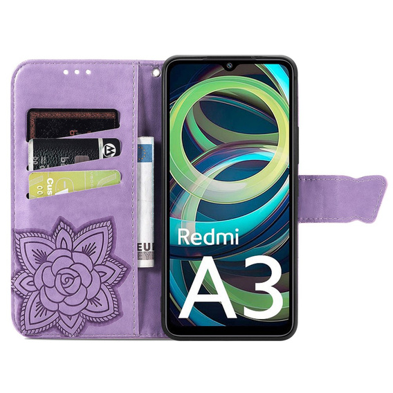 Чохол-книжка для Xiaomi Redmi A3, Butterfly, фіолетовий