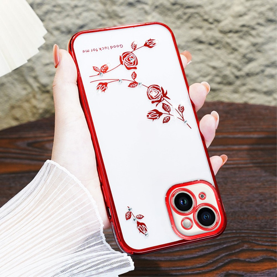 Чохол для iPhone 15 Plus, Glitter Flower, червоний