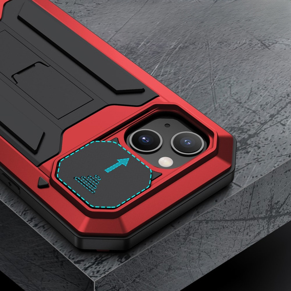 Чехол для iPhone 13, R-JUST CamShield Slide, бронированный, красный / черный