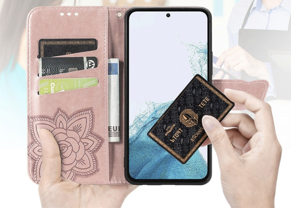 Чехол с клапаном для Samsung Galaxy A17 5G, бумажник, бабочка, розовое золото