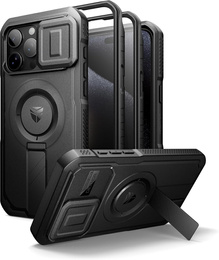 Броньований чохол для iPhone 15 Pro Max, Dexnor CamProtect MagSafe, чорний (Дві рамки)