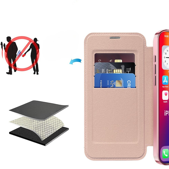Откидной чехол для iPhone 16, RFID Wallet MagSafe CamShield, розовый