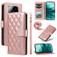 чехол-крышка для Xiaomi Redmi Note 14 Pro 5G / Xiaomi Redmi Note 14 Pro+ 5G / Xiaomi Poco X7 5G, Rhombus Crossbody Leather, розовый rose gold