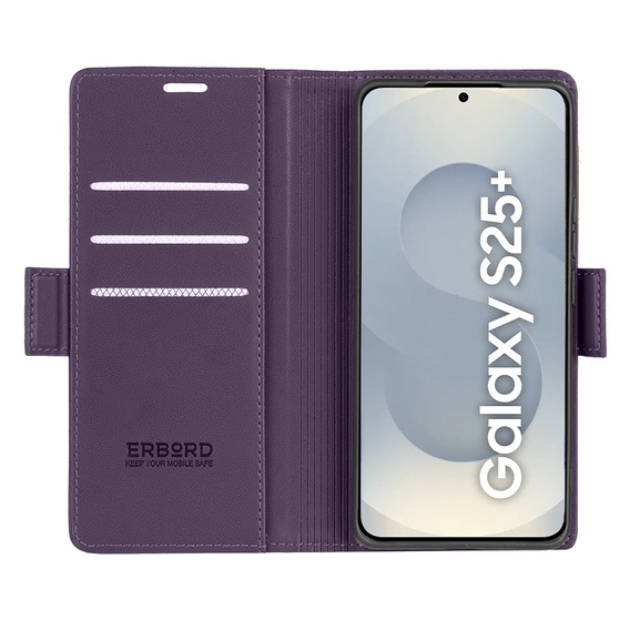 Чохол для Samsung Galaxy S25, ERBORD Glossy Litchi, гаманець з клапаном, фіолетовий