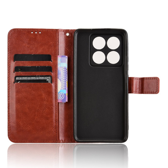 Футляр з клапаном для Xiaomi 14T, Crazy Horse Wallet, коричневий