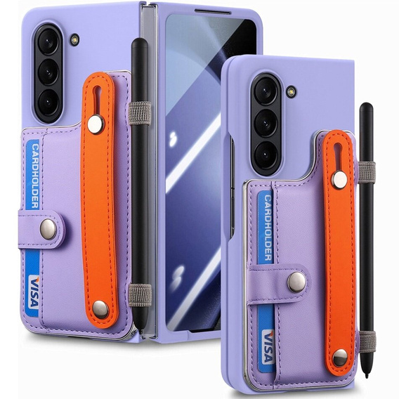 Чохол для Samsung Galaxy Z Fold 5 5G, з підставкою, склом та стилусом, шкіряний, чорний