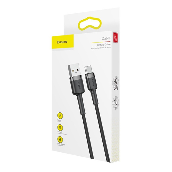 BASEUS Cafule Кабель Type-C 3A 0.5M - Black/Grey