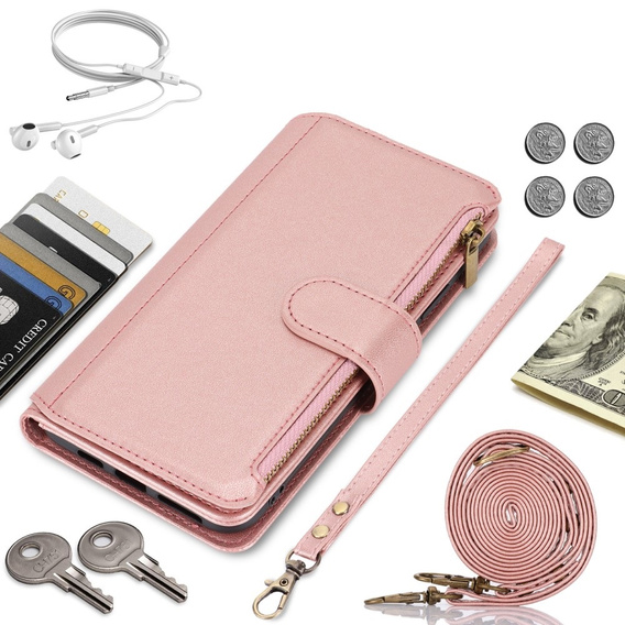 Чохол-книжка для Samsung Galaxy S24 Ultra, Wallet Zipper Pocket RFID, з плечовим ременем, чорний
