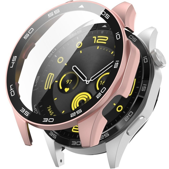 Чехол 2 в 1 + закаленное стекло для Huawei Watch GT 4 46mm, розовый rose gold