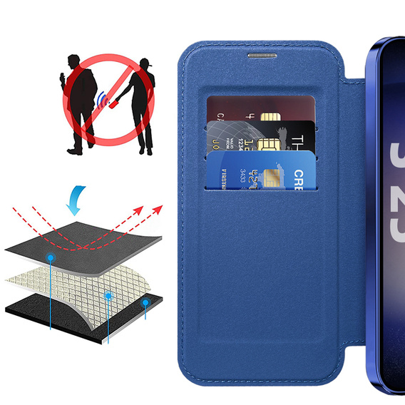 Чехол с клапаном для Samsung Galaxy A17 5G, RFID-кошелек, для MagSafe, прозрачный / темно-синий