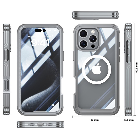 Чохол для iPhone 16 Pro Max, Shockproof, зі склом, для MagSafe, сірий