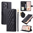 Чохол-сумка для iPhone 16 Pro, Rhombus Crossbody Leather, чорний