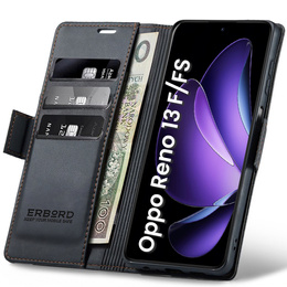 Чохол для Oppo Reno 13F / Oppo Reno 13FS, ERBORD Glossy Litchi, гаманець з клапаном, чорний