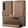 Чохол для Samsung Galaxy S24 FE, ERBORD Glossy Litchi, гаманець з клапаном, коричневий